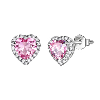 Pendientes de Corazón Rosa para Mujeres, Pendientes de Piedra de Nacimiento de Octubre, Tourmalina CZ, Aretes de Plata Esterlina 925