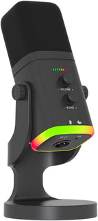 EASEMELO Micrófono dinámico de escritorio USB\/XLR con luz RGB, red...