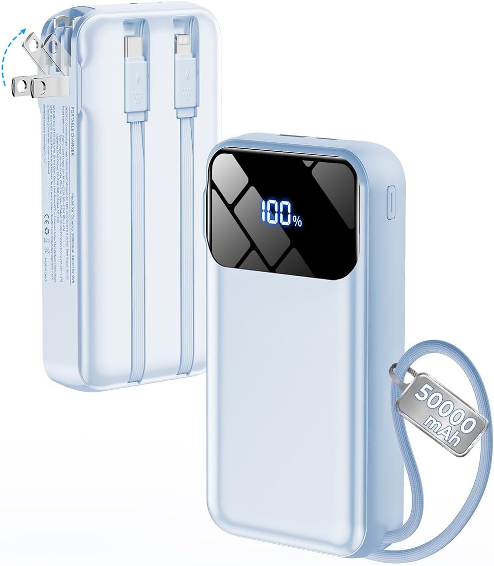 Cargador portátil de 50000 mAh, banco de energía con cables incorpo...