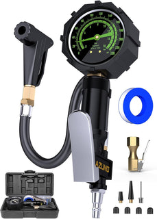 AZUNO Inflador de neumáticos de bicicleta con manómetro, adaptador...