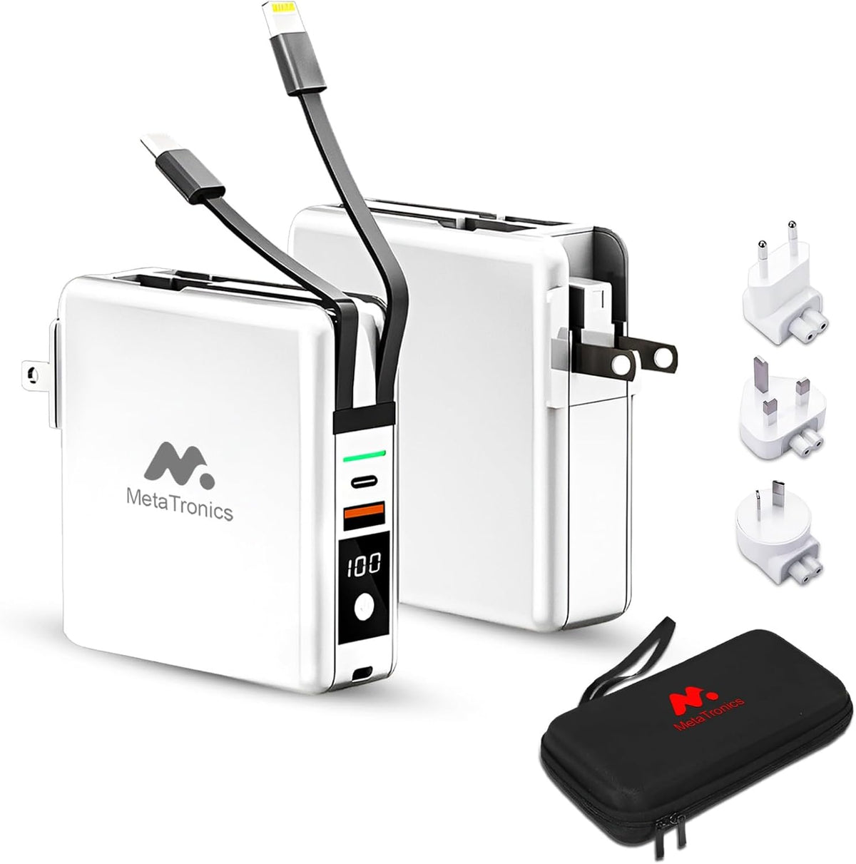 MetaTronics Cargador de viaje portátil 5 en 1 y banco de energía de...