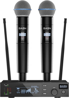 BASN UHF Sistema de micrófono inalámbrico de mano de doble canal (n...