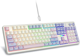 E-YOOSO Teclado mecánico cremoso con cable, estructura de junta con...