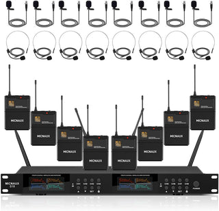MICNAUX Sistema de micrófono inalámbrico de solapa con auriculares...