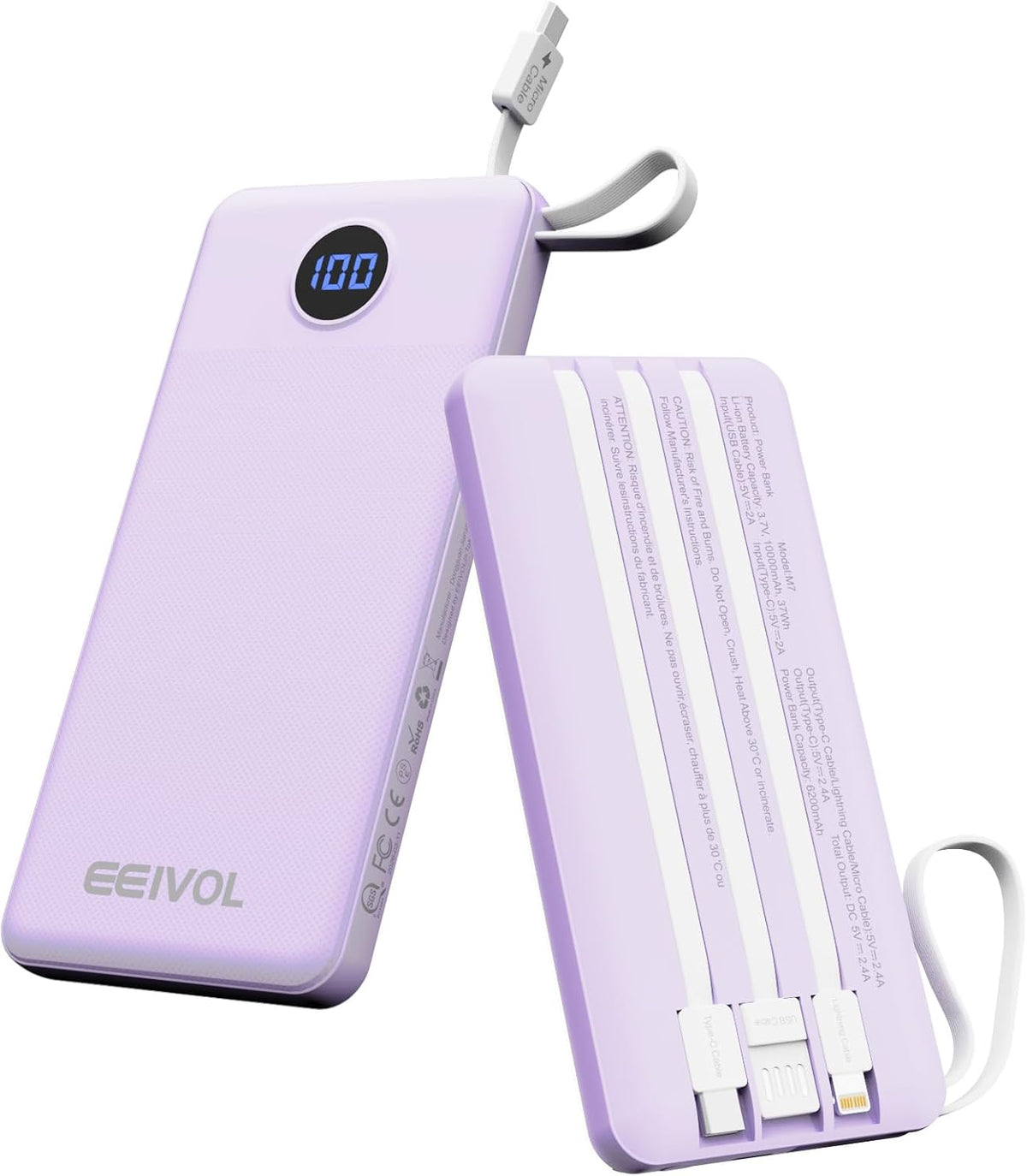 EEIVOL Cargador portátil con cables incorporados, banco de energía...