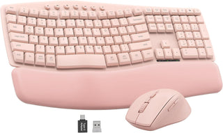 SABLUTE MA41 - Combo de teclado y mouse inalámbricos rosados, juego...