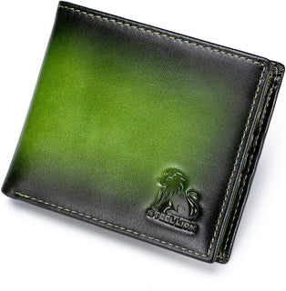 STEELLION Cartera plegable de cuero genuino con relieve de león de...
