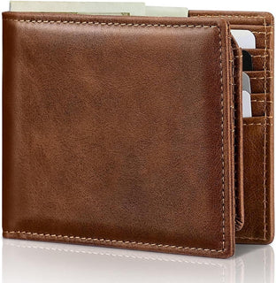 Plinvo Billetera plegable de cuero genuino para hombre con bloqueo...