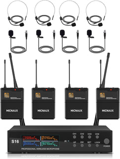 MICNAUX Sistema de micrófono inalámbrico de solapa con auriculares...