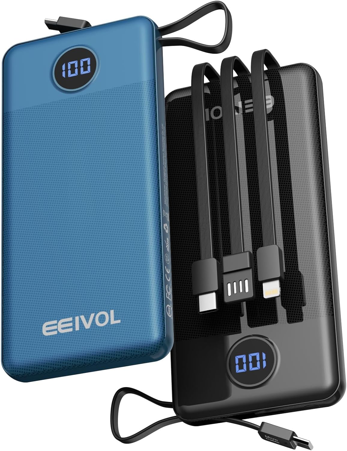Cargador portátil con cables integrados, banco de energía delgado d...