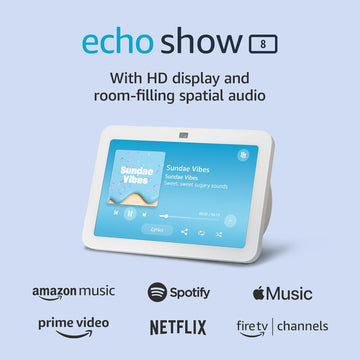 Amazon Echo Show 8, Con audio espacial, hub de Smart Home y Alexa, Blanco glaciar