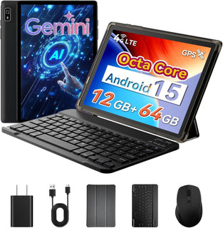 Tablet Android de 10 pulgadas, tableta Android 15 con teclado, mous...