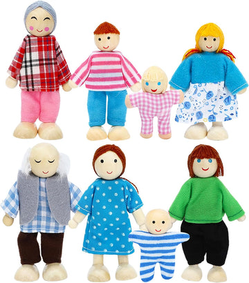 ONEST Juego de 16 piezas de casa de muñecas de madera, mini figuras...