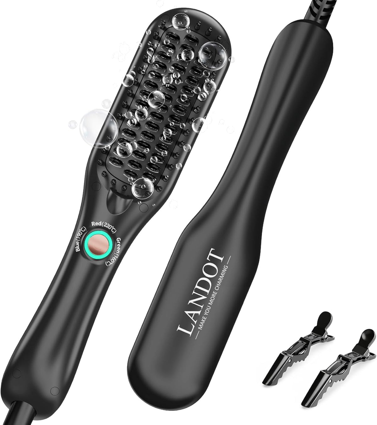 LANDOT - Mini cepillo de cerámica para alisar el cabello, doble vol...