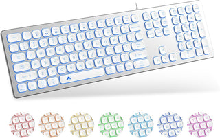 POWZAN Teclado de Aluminio Silencioso con Cable Retroiluminado - Te...