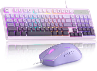 MageGee MageGee GK980 - Combo de teclado y mouse cremosos color mor...