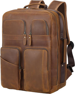 TIDING Mochila para portátil de cuero de grano completo de 17.3 pul...