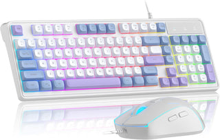 Teclado de Juego con Cable, Combo de Teclado y Ratón Cremoso, Tecla...