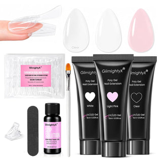 GlimightyX Kit de uñas de poligel con formas dobles sándwich, 3 col...