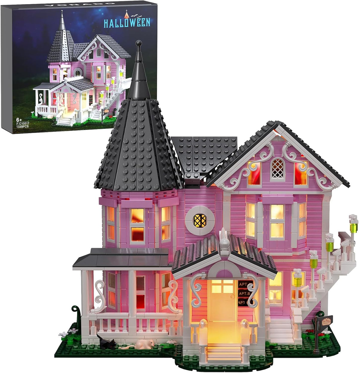 Juego de construcción de casa de palacio rosa con luces