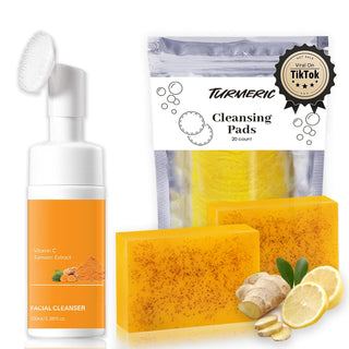 Kit de lavado y cuidado de cúrcuma, lavado facial de cúrcuma con ce...