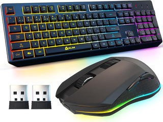 KLIM Teclado y mouse inalámbricos Chroma - Combo de juegos con retr...