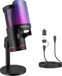 ZealSound Micrófono USB para Gaming, Micrófono Condensador con Canc...