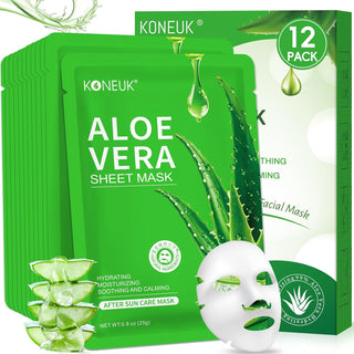 KONEUK Paquete de 12 Mascarillas Faciales de Aloe Vera para el Cuid...