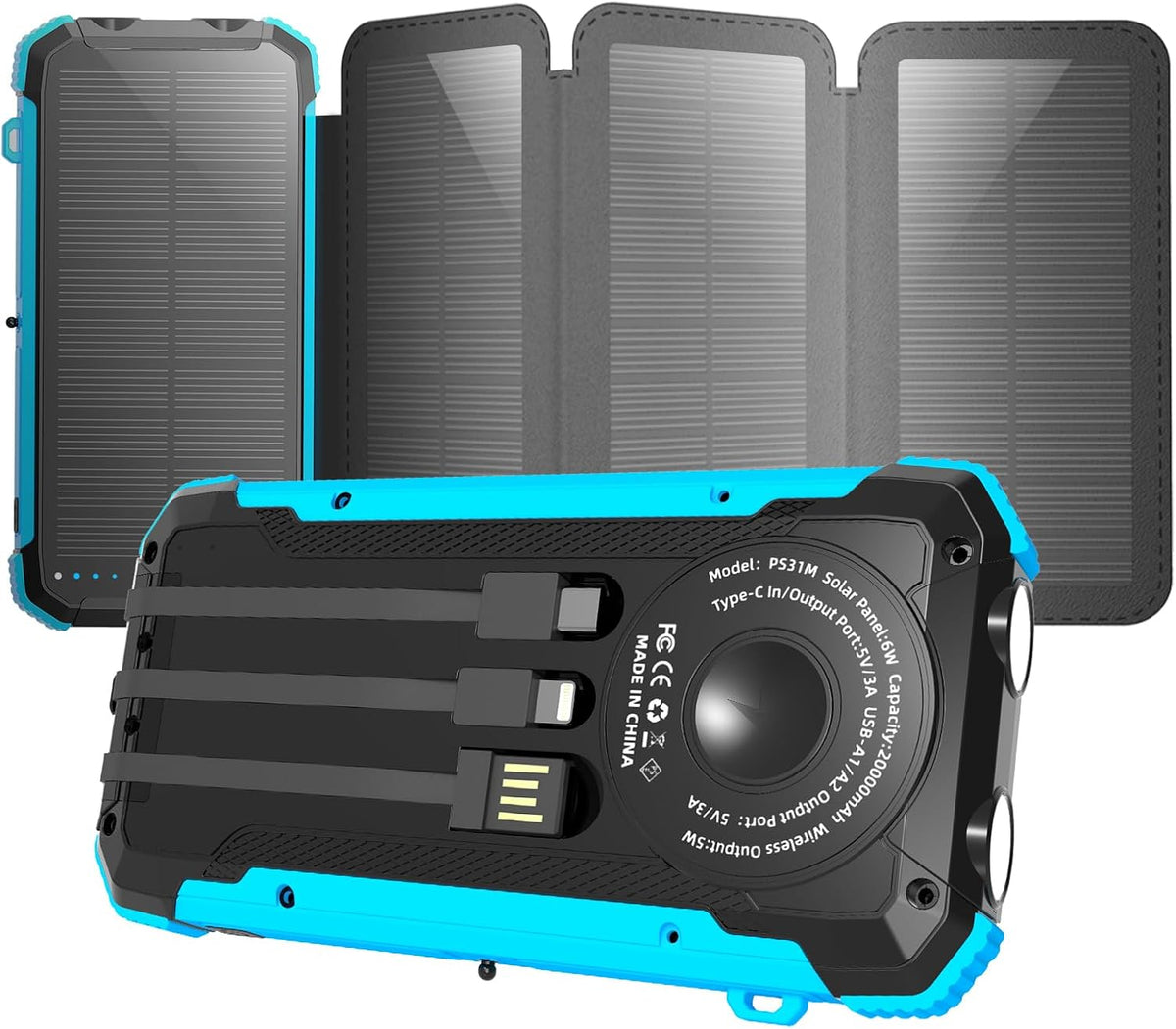 Nuynix Banco de energía solar 20000mAh con panel plegable 6W y carg...