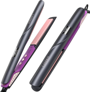 LANDOT Plancha de pelo de 1 pulgada, cerámica iónica, doble voltaje...