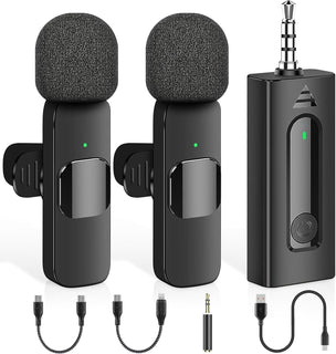 Paquete de 2 mini micrófonos inalámbricos de solapa Lavalier para i...