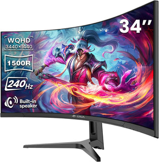 CRUA Monitor curvo para juegos de 34 pulgadas, 240 Hz WQHD 3440 x 1...