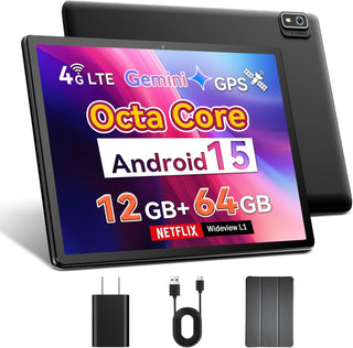 Topsand Tablet Android 15 de 10 pulgadas con ranura para tarjeta SI...