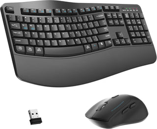 Combo de teclado y mouse inalámbricos, teclas onduladas de tamaño c...