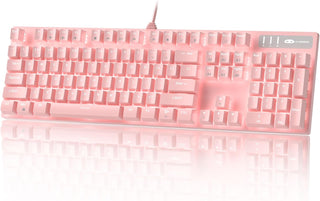 MageGee Teclado para juegos rosa con cable USB, nuevo teclado mecán...