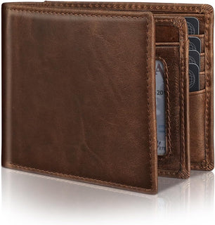 Cartera plegable de cuero genuino para hombre con bloqueo RFID, 14...