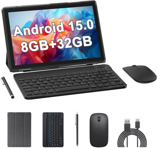 Android 15 Tablets 10 pulgadas, 2 en 1 Tablet con funda para teclad...