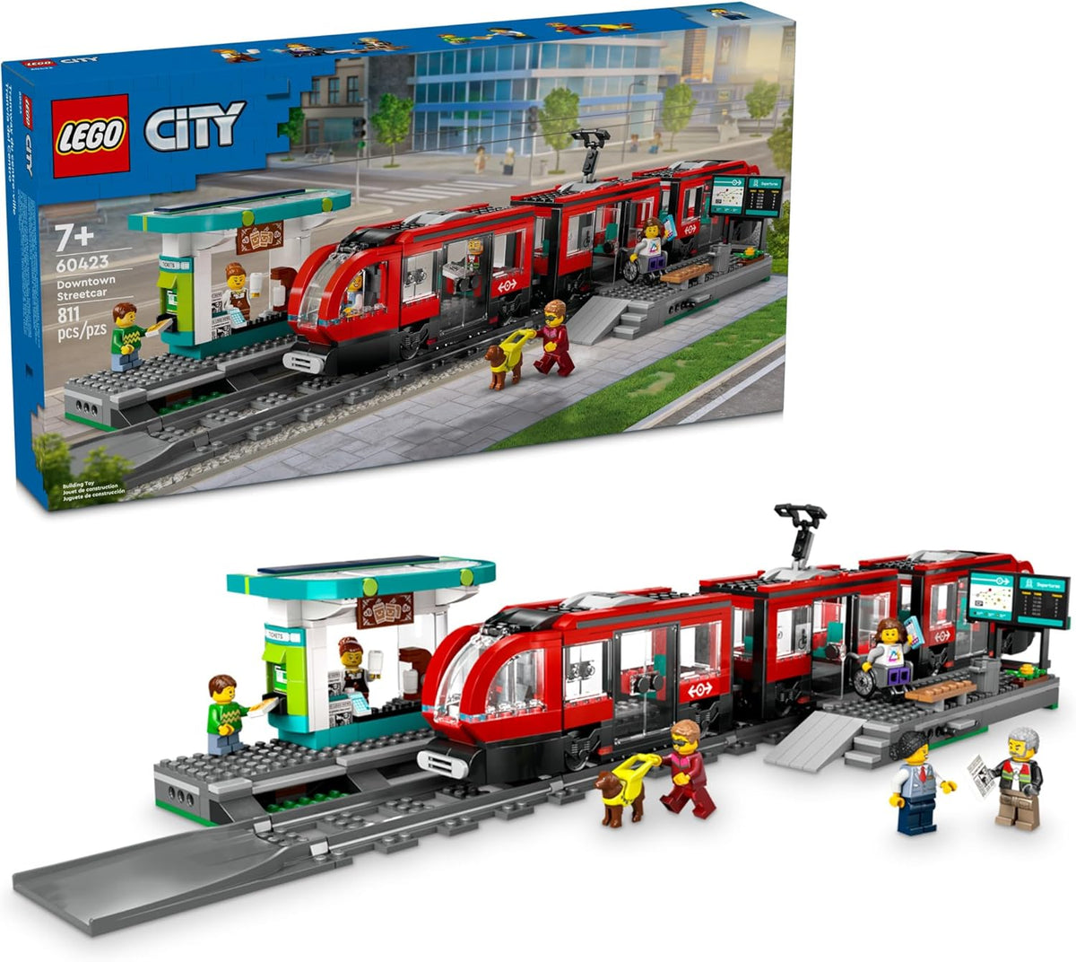 LEGO City Downtown - Juego de tranvía y tren de estación