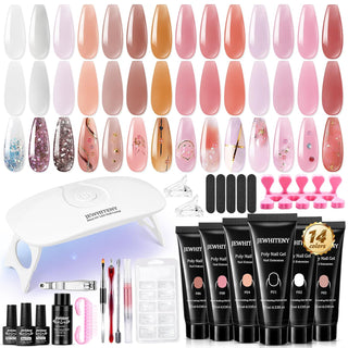 JEWHITENY Kit de 14 piezas de gel de uñas poli, kit de gel de exten...