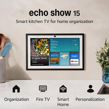 Amazon Echo Show 15 (último modelo). Hub para cocina Full HD de 15.6″ para organizar el hogar, con Fire TV integrado y control remoto por voz Alexa