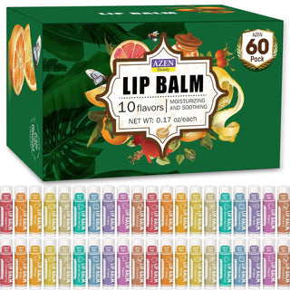 AZEN Paquete de 60 bálsamos labiales, bálsamo labial natural a gran...