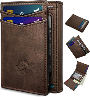 Housmai Billetera de cuero de triple pliegue para hombre, con bolsi...