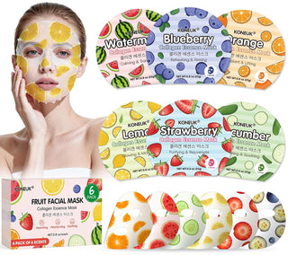 KONEUK Paquete de 6 mascarillas faciales de frutas coloridas para e...
