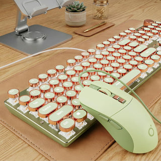 EWEADN Combo de teclado y ratón con cable estilo máquina de escribi...