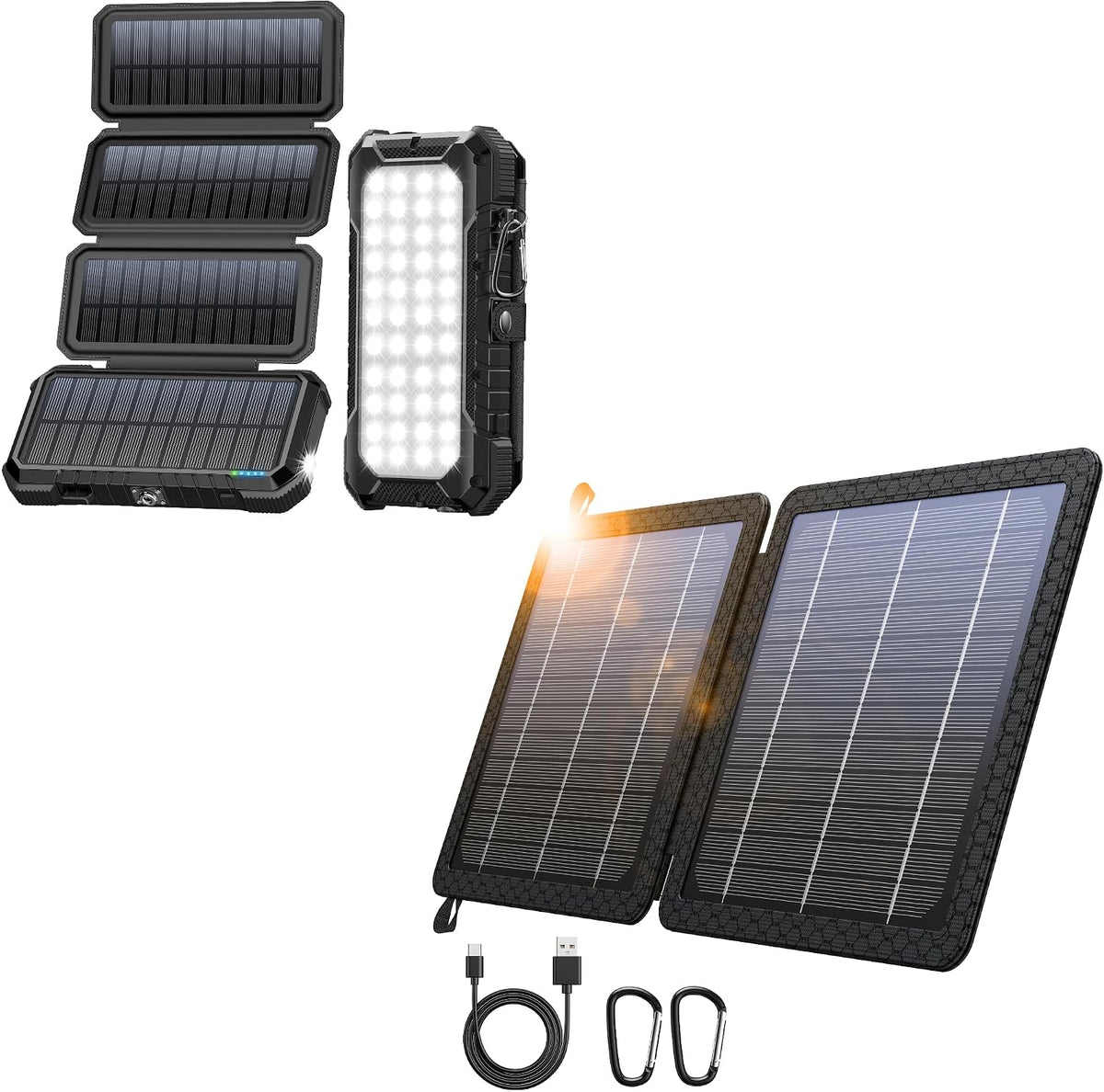 BLAVOR Cargador solar de 20,000 mAh PD 18 W, plegable, negro, más c...