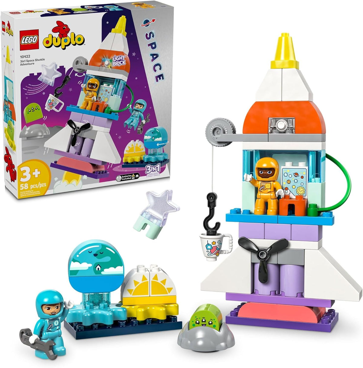 LEGO DUPLO - Transbordador espacial 3 en 1, juguete de construcción...