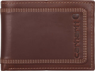 Carhartt Cartera de cuero para hombre con triple puntada, cuero dur...