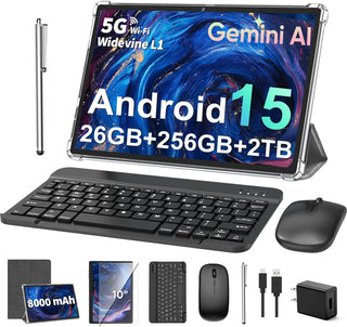 2026 Tableta de 10 Pulgadas con Teclado, Tableta Android 15 con Gem...