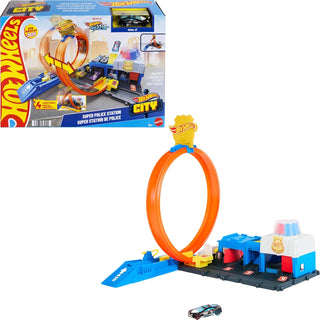 Hot Wheels Juego de pistas de coche de juguete, súper estación de p...