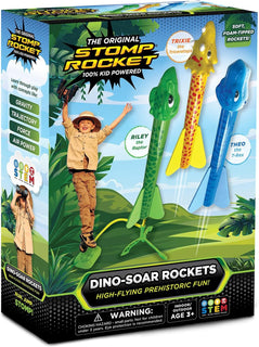 Stomp Rocket Dino-Soar - Lanzador de cohetes para niños, 3 cohetes...